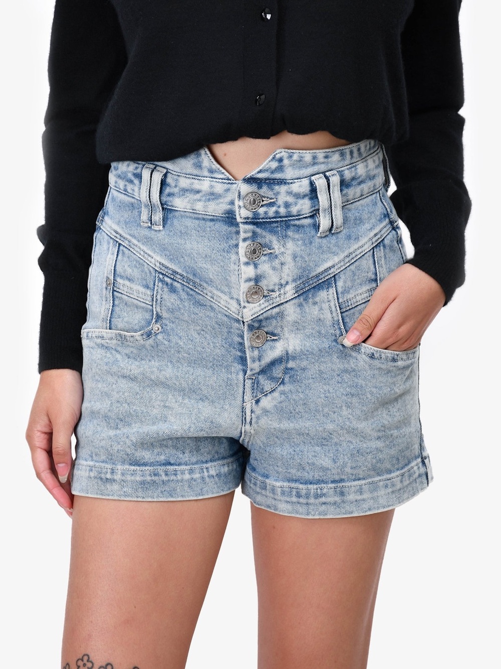 Isabel Marant Étoile Jovany High Waisted Acid Wash Denim Shorts - Size 6